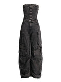 Trendy Spice Girl Wind 2025 New Niche Design Sensor Interface Bag Waist-Bowl Denim Jumpsuit
