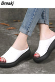 New Women's Summer Flat Slippers Slides Espadrilles High Heel Open Toe Platform Sandals Woman Beach Footwear Black