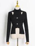 Sexy Solid Knitting Women's Sweater Turtleneck Long Sleeve Cut Out Slim Casual Sweaters Female Autumn 2021
