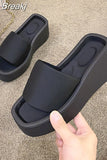 New Summer Square Toe Thick Bottom Women's Slippers Brand Satin Sandals Womens Sexy Waterproof Platform Dress Beach