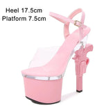 Women's Shoes Stripper Heels Platform Sandals Mules High Heels 17.5 cm Transparent Strip Pole Dance Pistol Heel Size