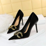 Breakj Fashion And Sexy Nightclub Show Thin Heel Ultra High Heel Women's Shoes Shallow Pointed Big Metal Buckle Single