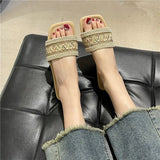 Size One Font Flat National Wind Preparation Square Head Beach Slippers Sandals Shoes Zapatos De Mujer Women