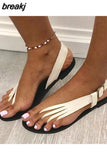 New Women's Flat Sandals Flip Flops Straps Flat Side Hollow Fashion Sandals Beach Shoes Zapatillas