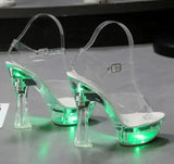 34-43 Nightclub LED Light High Heels Sandals Luminous Shoes Catwalk Pole Dancing Shoes Crystal Clear Platform
