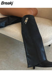 Women's Knee High Boots Lock Buckle Strap Slip-on Black Boots Thick Bottom Designer Shoes Luxury Brand Leather Boots For