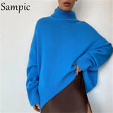 Green Women Y2K Knitted Tops 2021 Winter Long Sleeve Pullovers Knitwear Sweater Jumpers Casual Solid Turtleneck