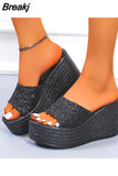 Wedge High Heeled Women Sandals New Arrived 2023 Bling Sequin Lady Slipper Peep Toe Comfort Walk Causal Sandals Plus