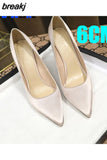 6CM 8CM Fashion New Thin High Heels Shiny Satin Pointed Toe Shallow Mouth Plus Size Wedding Shoes for