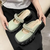 Women's Sneakers With Platform Shoes Thick Sole 2023 Casual Leather Low Fabric Mules Rubber Concise Square Toe Rome
