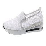 Breakj Shoes Female Summer Breathable Korean Hollow Out Gauze Small White Shoes Casual Set Heel Comfortable Platform Bottom Women's