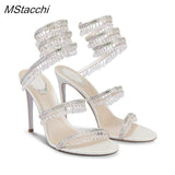 Crystal Ankle Strap Women's Sandals Peep Toe High Heels Shoes Summer Gladiator Sandals Women Luxury Designer