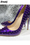 shiny spikes design shoes pointed toe 12cm 10cm 8cm high heels plus size 33-45 office party slip on pumps MD052