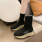 Boots Women Sock Shoes Spring Mesh Slip on High Heeled Platform Boots Botas De Mujer Women