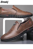 Autumn Brand Men's Casual Shoes Fashion Comfortable Leather Shoes for Men Soft Bottom Business Leather Slip-on Flat