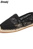 Fashion Shoes Summer Women Loafers Casual Lady Lace Shoes Beige Blk Elegant Woman Casual Shoes Solid Embroider