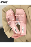 Summer Candy Leather Beach Shoes Women Bow Flat Slippers Women's Shoes Simple Slides Open Toe Flat Slippers for