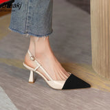 Pointed Toe High Heel Single Shoes Women Shoes Spring Summer Sandals Simple Stitching Color Thin