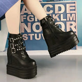 Wedges Rivet Ankle Boots Thick-Sole Waterproof Platform Muffin Womens Boots Super High Heels Women Boots Increase