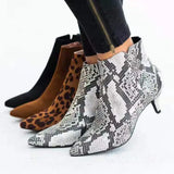 Women's Ankle Boots Leopard Female Zip Pointed Toe Woman Snakeskin Stilettos Plus Size Sexy Ladies Suede Female