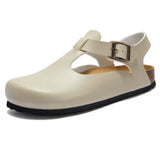 Summer Women Gladiator Cork Sandals Fashion Casual Buckle Strap Closed Toe PU Leather Sandal
