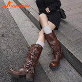 High Heels Women Mid Calf Boots 2023 Hot Punk Gothic Knee High Motorcycles Boots Buckle Comfy Walking Boots Autumn