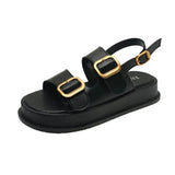 Women Pin Buckle Platform Shoes Slingback Metal Buckle Thick Bottom Ladies Flat Bottom One Buckle Sandals