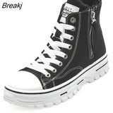 2023 Autumn New Vulcanize Women's Casual Canvas Platform Shoes High Top White Black Platform Sneakers Tennis