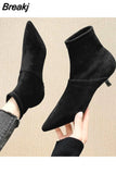 Pointed Toe Booties Elastic Suede Short Shoes for Women Elegant with Low Heels Female Ankle Boots Trend 2023 Sale
