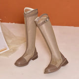 cold boots for women 2023 summer new fashion all wear mesh surface thick heel boots but knee mesh