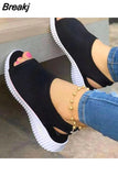 Women 2023 Summer Solid Color Flying Weave Sandals Open Toe Wedges Shoes Platform Slip-On Light Weight Casual Ladies
