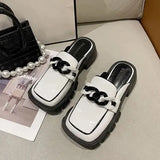 Women's Sneakers With Platform Shoes Thick Sole 2023 Casual Leather Low Fabric Mules Rubber Concise Square Toe Rome