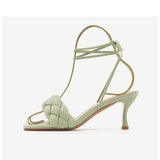Sandals Women's 2022 New Stiletto Strappy Sandals Twist Braid Leather Two-piece One-word Slippers Women's