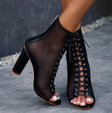 Clear Chunky Heels Women Ankle Boots Summer Sandals Sexy PVC Transparent Gladiator Sandals Cross Strappy Peep Toe