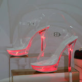 Sexy Ultra-heeled Sandals Ladies Stilettos Light Up Platform Sandals Transparent Crystal Shoes LED Glowing Shoes