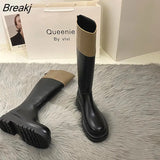 Autumn Winter Shoes Women Long Boot Shoes Thick Sole Knight Knee High Boots Designer Round Toe PU Leather