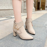 Spring/summer New Korean Version of High Heel Short Boots Female Thick Heel Pointed Fashion Short Ankle Boots