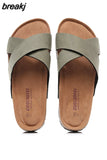 2023 Unisex Fashion Men Beach Cross Cork Slippers Summer Solid Color Non-slip Outside Women Slide Shoe High