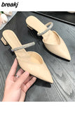 Fashion High Heeled Mules Women Flip Flops Closed Modern Slides Summer Shoes Women Sandals Pointed Toe Crystal