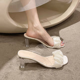 New Korean Version Of Fairy Style Transparent Thick Heel Square Head Pleated Sandals Summer High-Heeled