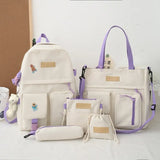 2022 NEW 5-piece set School backpack Canvas Korean Large capacity Women's backpack Kawaii cute doll school girl backpack