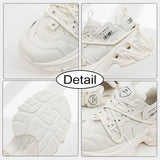 Chunky Sneakers Women'S Mesh Lace-Up Platform Shoes Round Toe Real Leather Casual Sneakers Size
