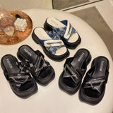 Breakj Platform Cake Slippers Women Wear Ins Tide Summer 2023 New Korean Version Chain Cross-Word Cool