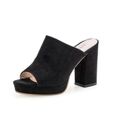Leopard Women Slippers Square High Heels Black Pink Concise Top Quality Casual Women Mules Shoes Women Peep Party