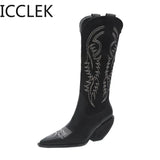Women High Heels Wedges Long Riding Boots Winter Knee High Boots Designer Beige Heels Western Cowboy Boots