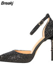 Elegant Party Sandals Metal Stiletto Glitter Pumps Luxury Women's Wedding Shoes Bride Gold Silver 2023 Women High