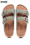 Summer Unisex Beach Holiday Cork Slippers 2023 Men Casual Double Buckle Outside Slides