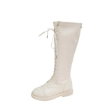 Women's Lace Up Knee High Boots British Pu Leather Thick Bottom Platform Boots Woman Non Slip Motorcycle