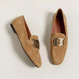 for Women 2022 Women's Loafers Kid Suede Cowhide Female Flat Shoes Metal Buckle Moccasins Casual Mocasines