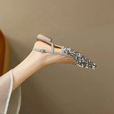 Sequin Pointed Toe Slides 3 Cm Square Low Heels Students Half Slippers Summer Casual Beach Women Sandals Outdoor